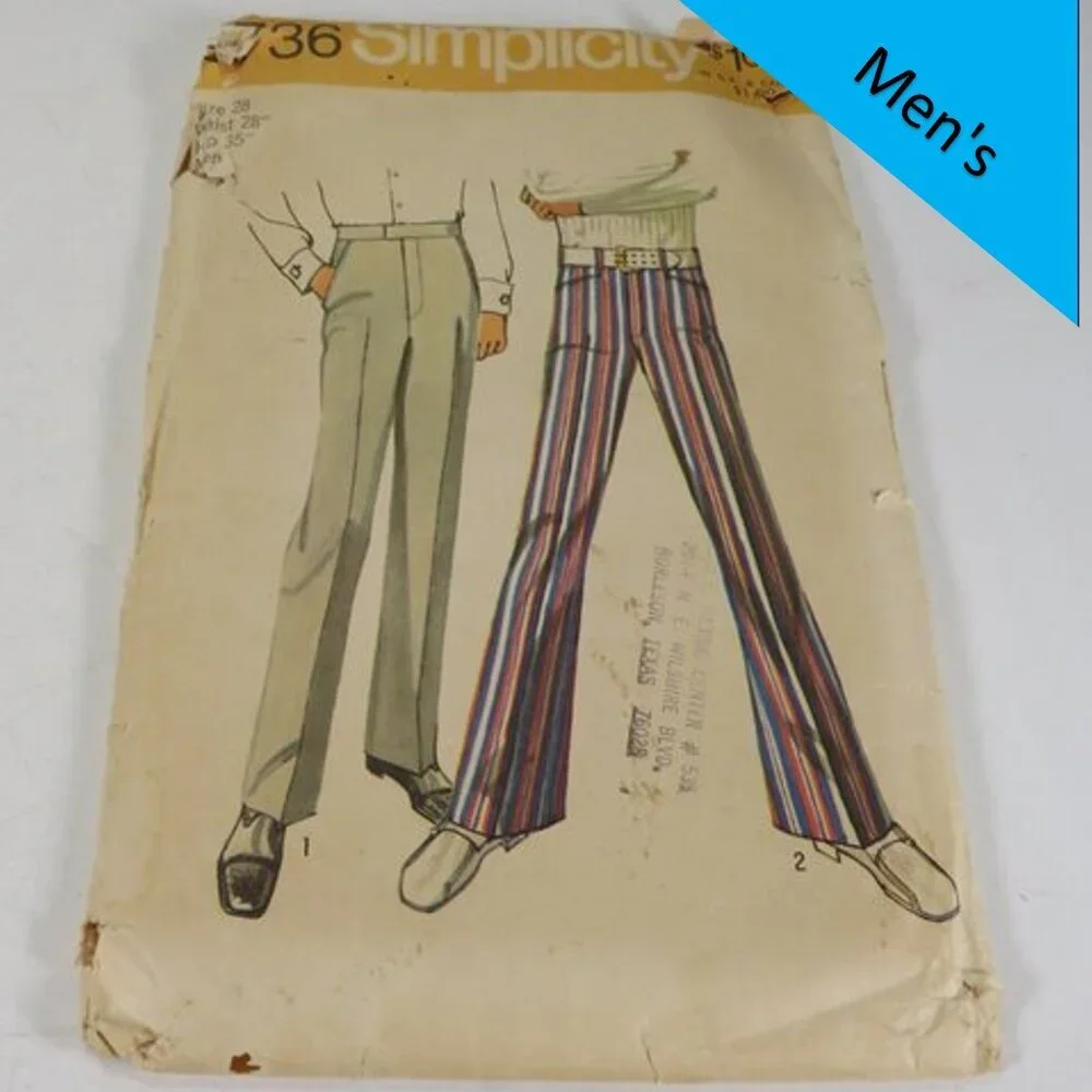 Simplicity 9736 Clothing Pattern Men's Pants size 28 straight leg